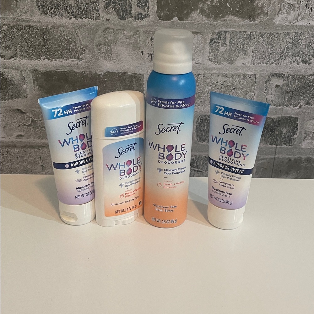 Secret Whole Body Deodorant Bundle of 4 Stick, Cream